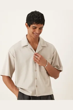 ASOS – Kastiges Oversize-Hemd aus Scuba-Stoff in Beige im Stil der 90er, Kombiteil