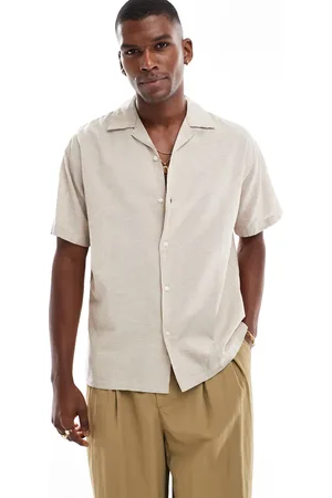 JACK & JONES – Hemd aus Leinen in Beige mit Reverskragen