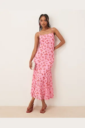 VILA – Camisole-Maxikleid aus Netzstoff in mit Blumenprint mit eckigem Ausschnitt