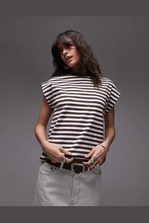MANGO – Ärmelloses, gestreiftes T-Shirt in mit erhöhter Schulterpartie
