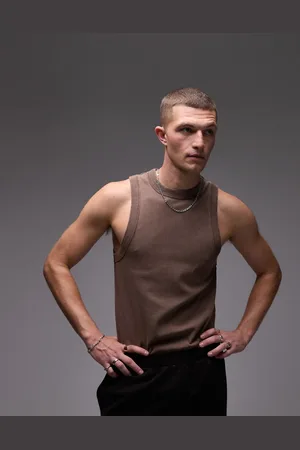 Topman – Geripptes, hochgeschlossenes Trägershirt in verwaschenem mit Streifen