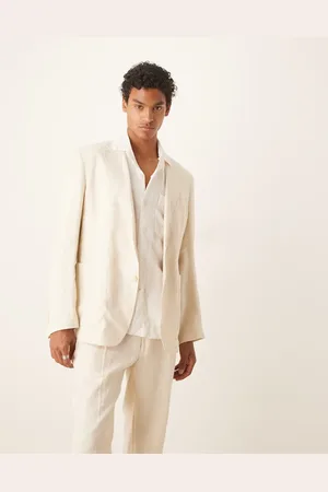 MANGO – Leinen-Blazer in Ecru mit regulärem Schnitt, Kombiteil