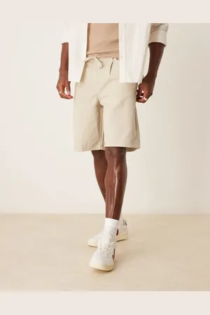 ASOS – Mittellange Shorts in Stein mit weitem Bein und Bindedetail vorn