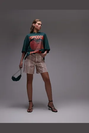 Topshop – Denim-Jorts mit rotem Streifen
