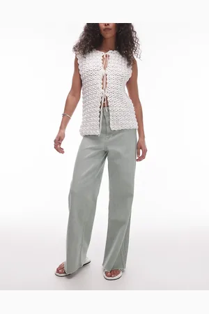 MANGO – Catherin – Jeans in Salbeigrün mit weitem Bein
