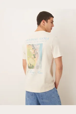 Abercrombie & Fitch – Klassisch geschnittenes T-Shirt in Beige mit Motivprint am Rücken