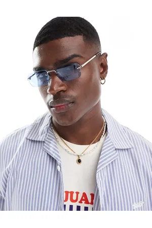 Pull&Bear – Sonnenbrille mit eckigem Metallgestell und blauen Gläsern