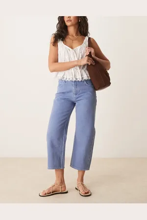 Free People – Deep Trance – Jeans in Ocean- mit geradem Schnitt und mittelhohem Bund