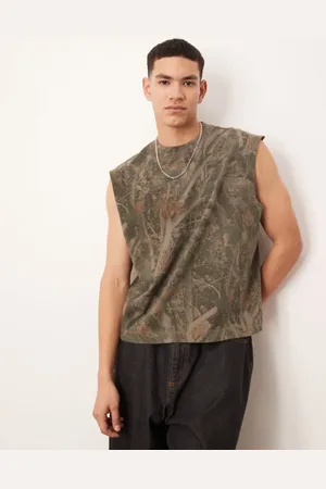 Abercrombie & Fitch – Cropped-Trägershirt aus hochwertigem, schwerem Material mit grünem Military-Muster
