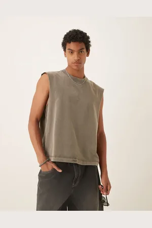 Abercrombie & Fitch – Cropped-Trägershirt aus hochwertigem, schwerem Material in verwaschenem Grün