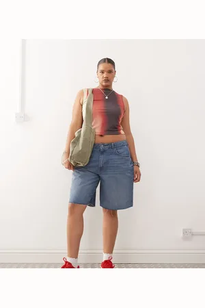 Noisy May – Jeans-Bermudashorts in mittelblauer Waschung mit hohem Bund
