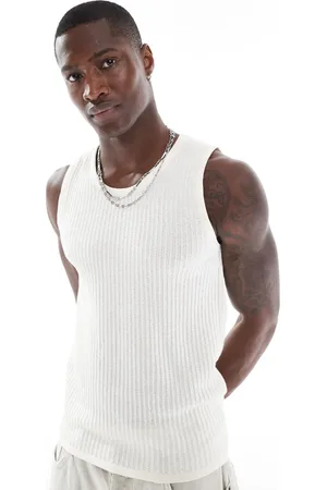 JACK & JONES – Geripptes Trägershirt in Cremeweiß