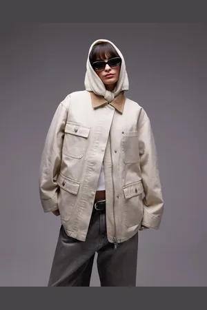 ARKET – Workwear-Barnjacke in Wollweiß mit Utility-Taschen und Kontrastkragen in Oversize-Passform