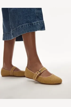 MANGO – Ballerinas in Hellbraun mit Webstruktur