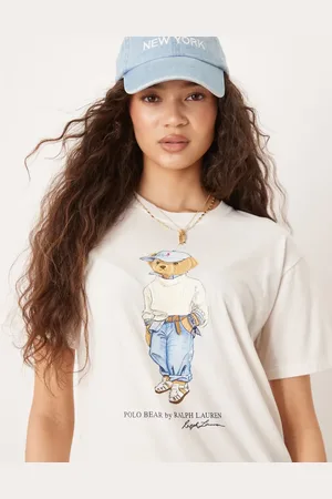 Ralph Lauren – T-Shirt in Wollweiß mit Bär-Print