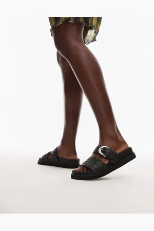 Topshop – Kady – Flache Sandalen aus Bast in mit Schnalle