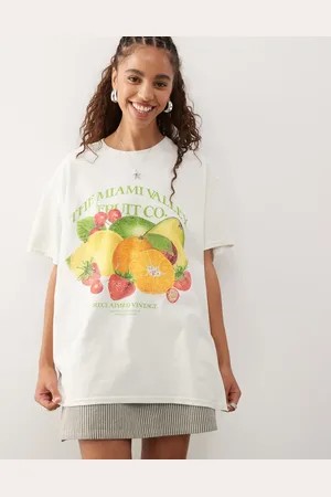 Reclaimed – Oversize-T-Shirt in Ecru mit Vintage-Obstmuster