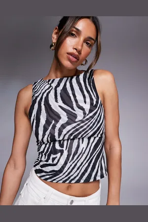 ASOS – Doppellagiges Netzstoff-Top mit U-Boot-Ausschnitt und Zebramuster