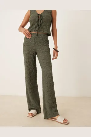 MANGO – Hose aus Häkelware in Khaki mit weitem Bein, Kombiteil