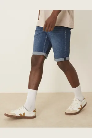 Calvin Klein – Schmale Denim-Shorts in dunkelblauer Waschung mit Umschlagsaum