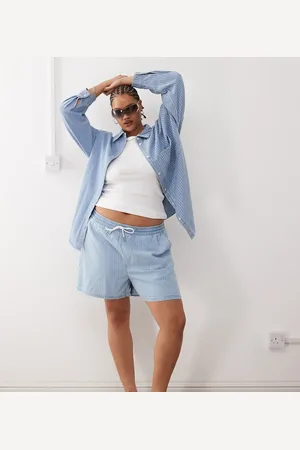 Noisy May – Denim-Schlupfshorts in hellblau gestreift, Kombiteil