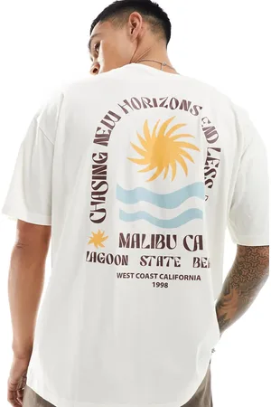 New Look – T-Shirt in Creme mit „Malibu“-Print