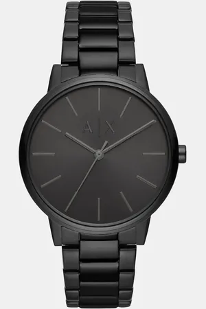 Armani Exchange – Armbanduhr aus schwarzem Stahl mit drei Zeigern