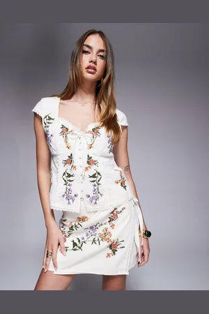 River Island – Korsettoberteil in mit Blumenstickerei, Kombiteil