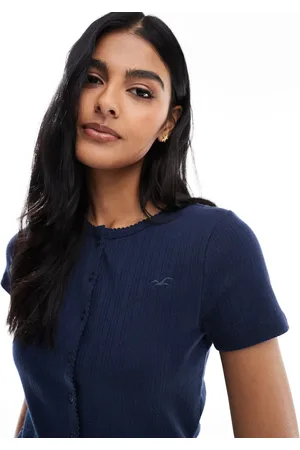 Hollister – Kurzärmlige Pointelle-Strickjacke in