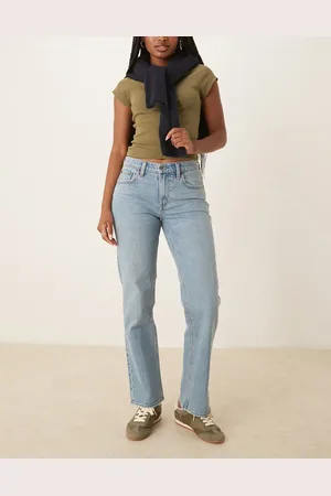 Abercrombie & Fitch – Curve Love – Knöchellange Straight Jeans in dunkler Waschung mit ultrahohem Bund
