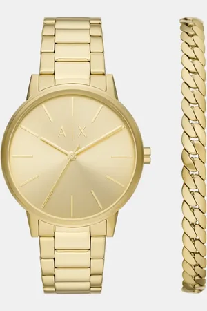 Armani Exchange – Set aus Edelstahl in Goldoptik, aus Uhr mit drei Zeigern und Armband