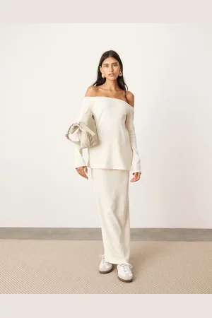 ASOS – Maxirock aus Jersey in Creme mit Schlitzdetail, Kombiteil