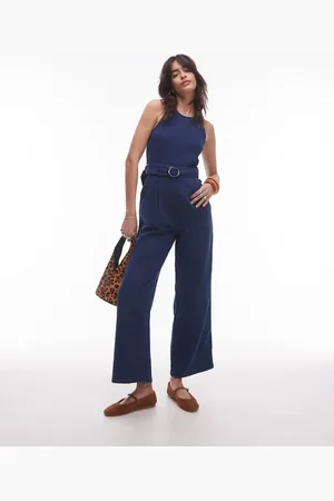 MANGO – Jumpsuit in Indigoblau mit geradem Schnitt und Gürteldetail