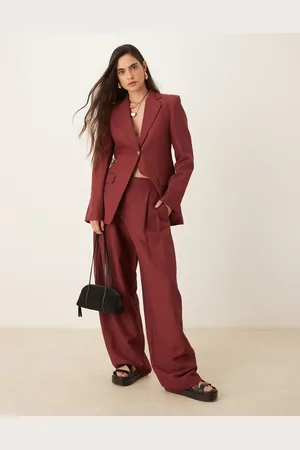 MANGO – Capsule – Hose aus Leinenmix in Weinrot mit weitem Bein, Kombiteil