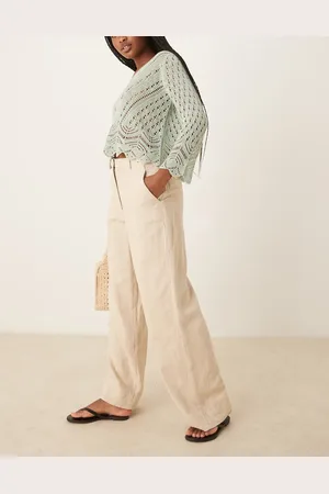 Abercrombie & Fitch Curve – Love – Hose aus Leinen in Hellbeige mit hohem Bund