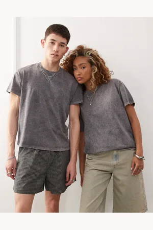Reclaimed – Unisex – Kastiges Cropped-T-Shirt in Anthrazit mit Acid-Waschung