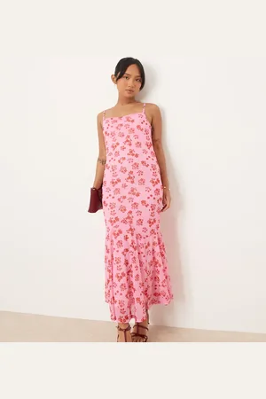 VILA – Camisole-Maxikleid aus Netzstoff in mit Blumenprint mit eckigem Ausschnitt