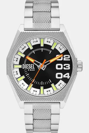 Diesel – Scraper – Silberfarbene Armbanduhr aus Edelstahl mit drei Zeigern