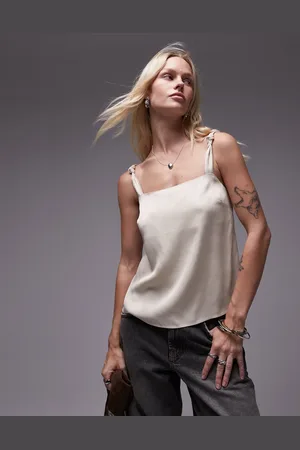 Topshop – Camisole in Perlweiß mit geknoteten Trägern und eckigem Ausschnitt