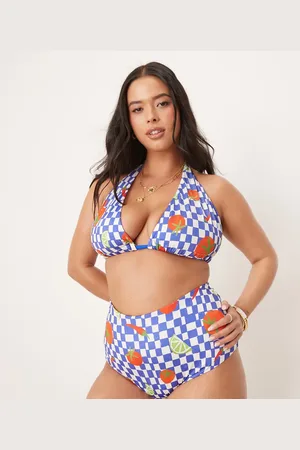 ASOS ASOS DESIGN Curve – Lucy – Bikinihose in kariert mit hohem Bund und Chili-Muster