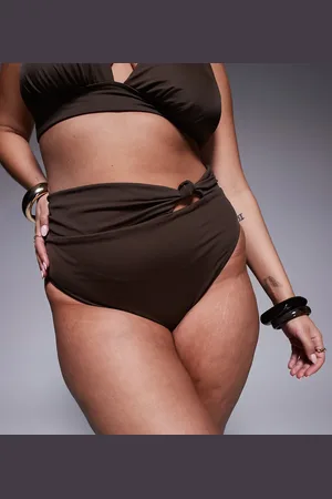 ASOS ASOS DESIGN Curve – Nina – Bikinihose in Schokobraun mit Knotendetail