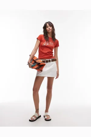 Topshop – Mini-Volantrock aus knochenweißem Denim