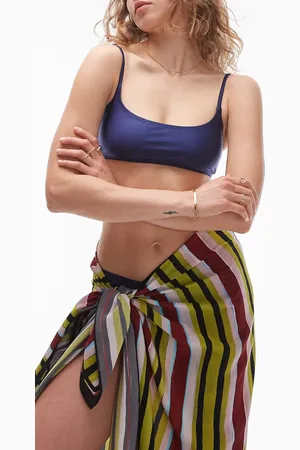 Topshop – Tief ausgeschnittenes Bikinioberteil in Passblau