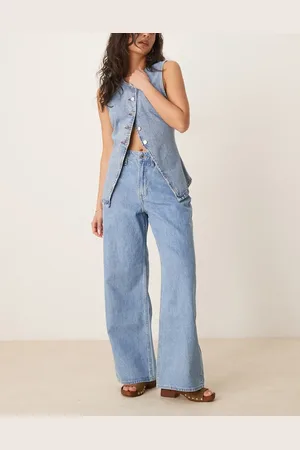 Abercrombie & Fitch – Curve Love – Weit geschnittene Jeans in mittlerer Waschung mit hohem Bund