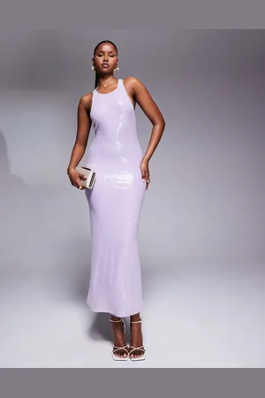 Rare Fashion London – Pailletten-Maxikleid in Flieder mit überkreuztem Ringerrücken