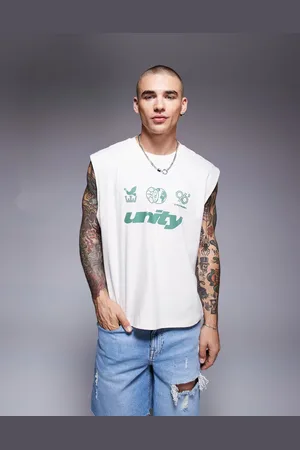 ASOS – Kastiges Oversize-Tanktop in Creme mit Sport-Textprint