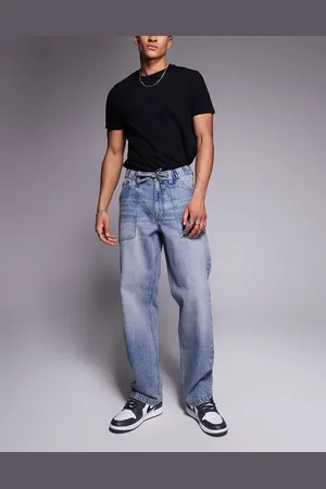 ASOS – Baggy-Jeans in hellblau getönter Waschung mit Kordelzug