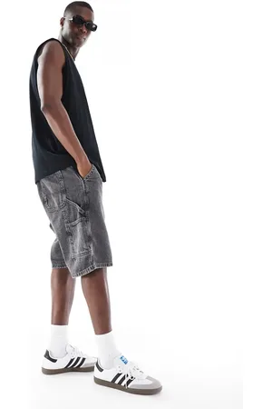 JACK & JONES – Weite Carpenter-Jeansshorts in schwarzer Waschung