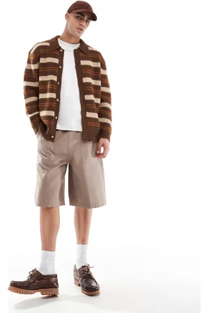 ASOS – Strukturierte, lange Jorts in verwaschenem mit Workwear-Aufnäher