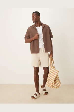 ASOS – Mittellange Shorts in Ecru mit Waffelstruktur